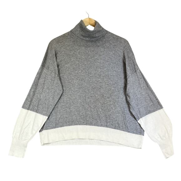 Parrish LA Sweater Womens Large Cotton Cashmere Gray Colorblock Turtleneck Knit - Picture 1 of 12